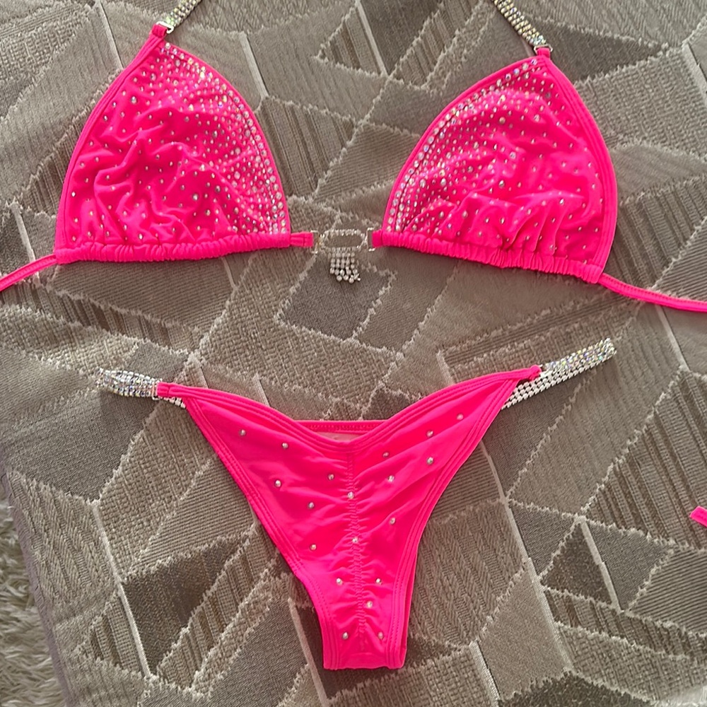 Pink Rhinestone Competiton Bikini Set - Picture 2 of 3
